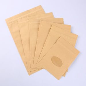 brown paper bags with clear oval window