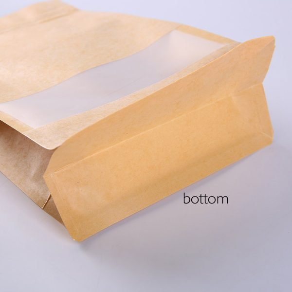 kraft paper bottom gusset bag with zipper and window