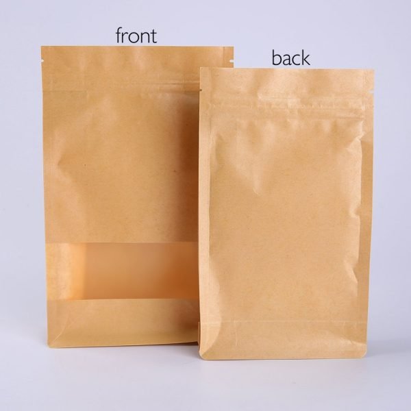 kraft paper bottom gusset bag with zipper and window