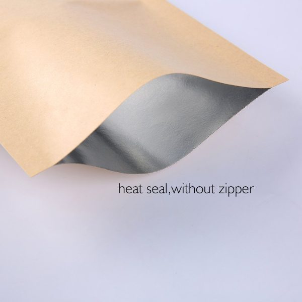 kraft paper three side seal pouch with foil lined