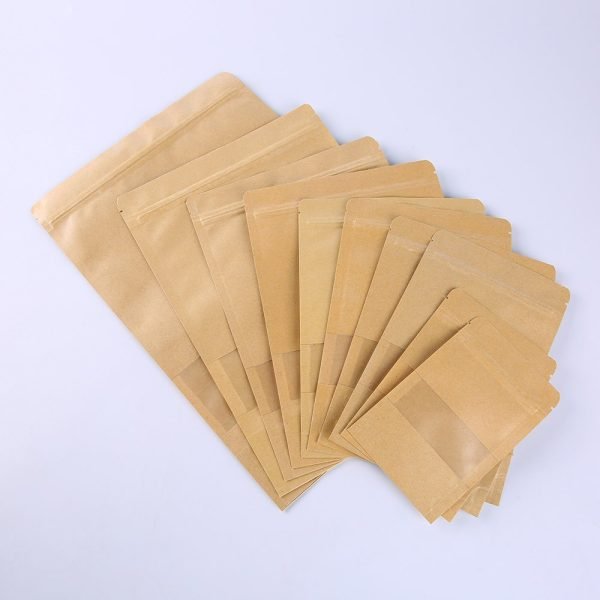 kraft paper bottom gusset bag with zipper and window
