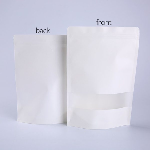 white kraft stand up pouch with window