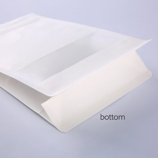 white square bottom paper bag with zipper and window