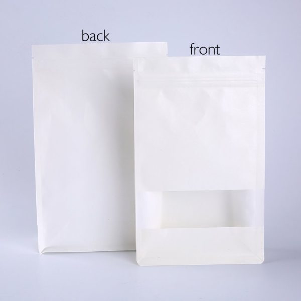 white square bottom paper bag with zipper and window