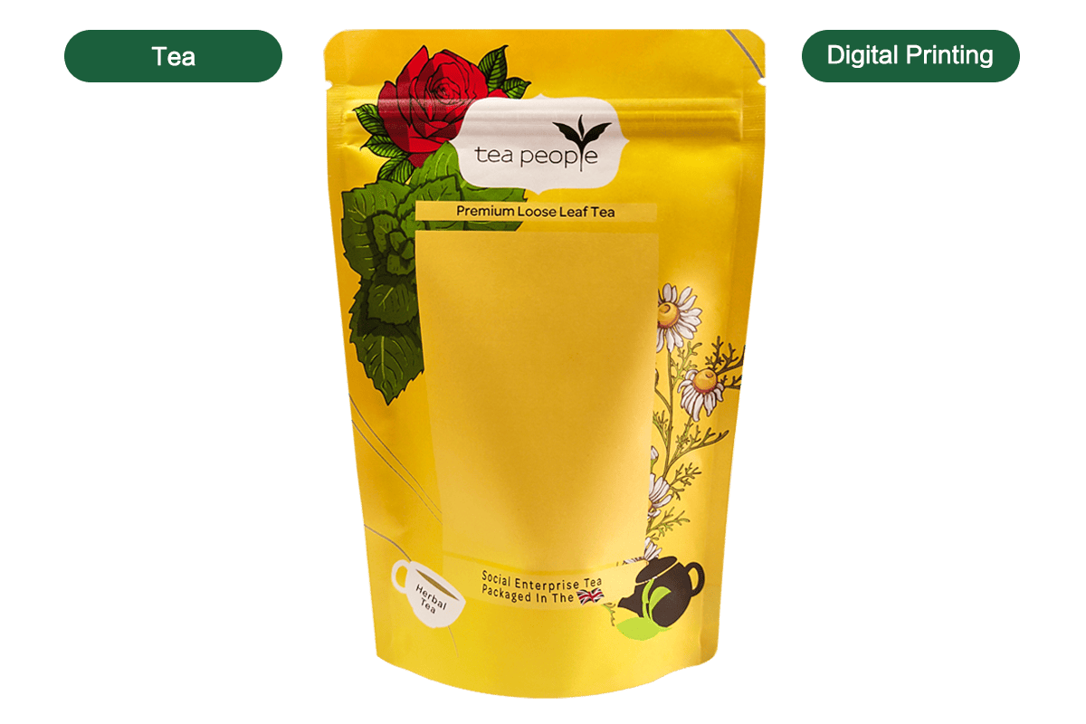 tea stand up pouch digital printing