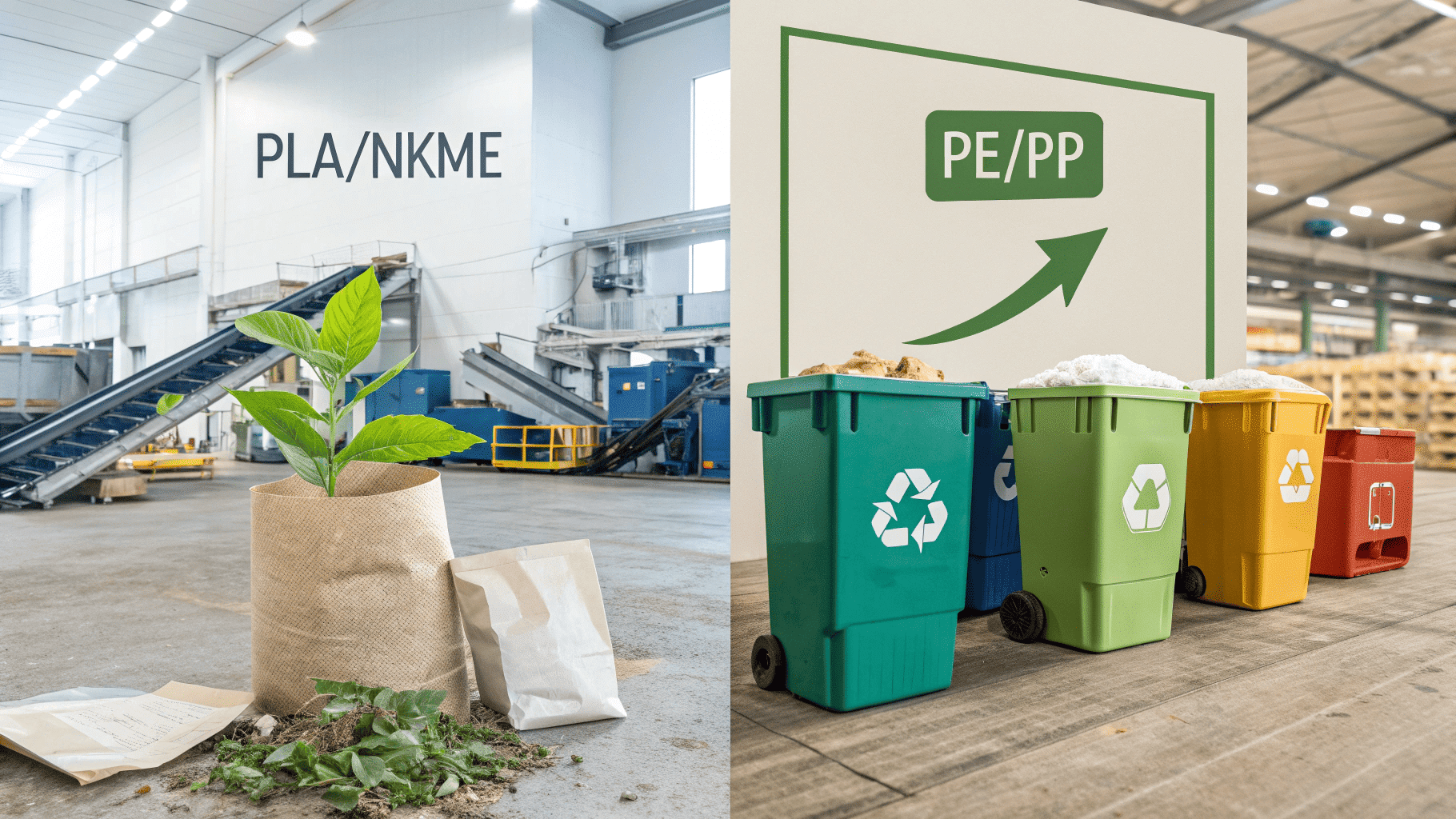 Biodegradable PLA versus recyclable PE/PP materials comparison highlighting sustainable packaging innovations