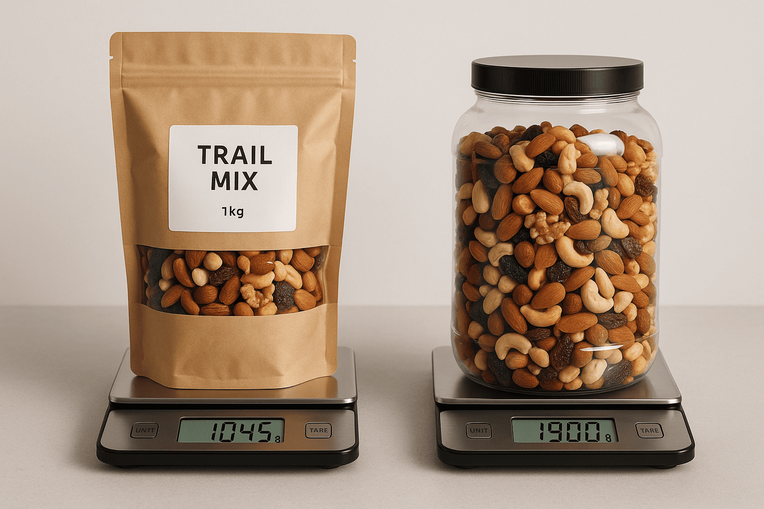 kraft stand-up pouch vs jar for trail mix comparison