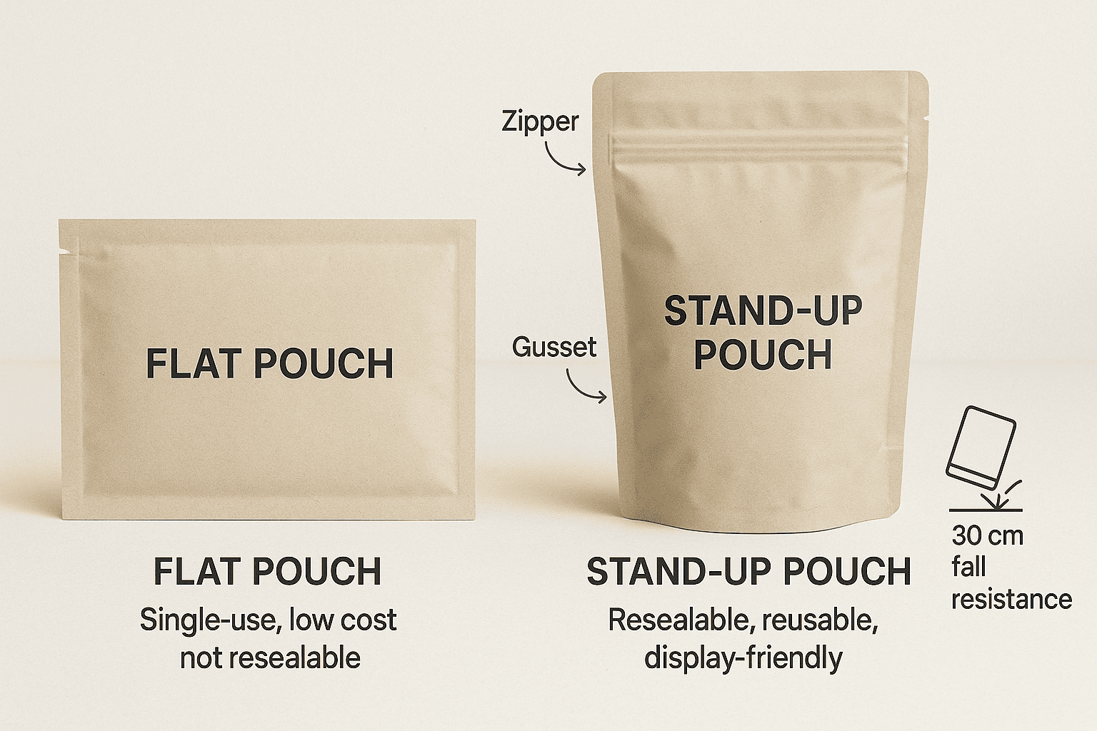 flat pouch vs stand-up pouch features