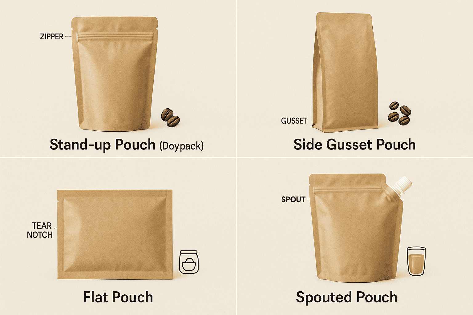 types of kraft paper pouches compariso