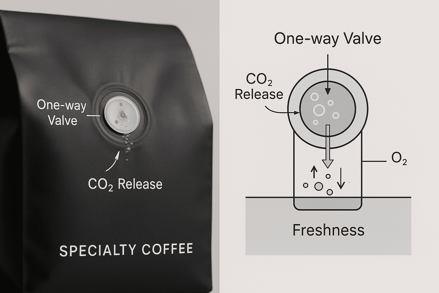 coffee bag valve closeup showing one way degassing mechanism