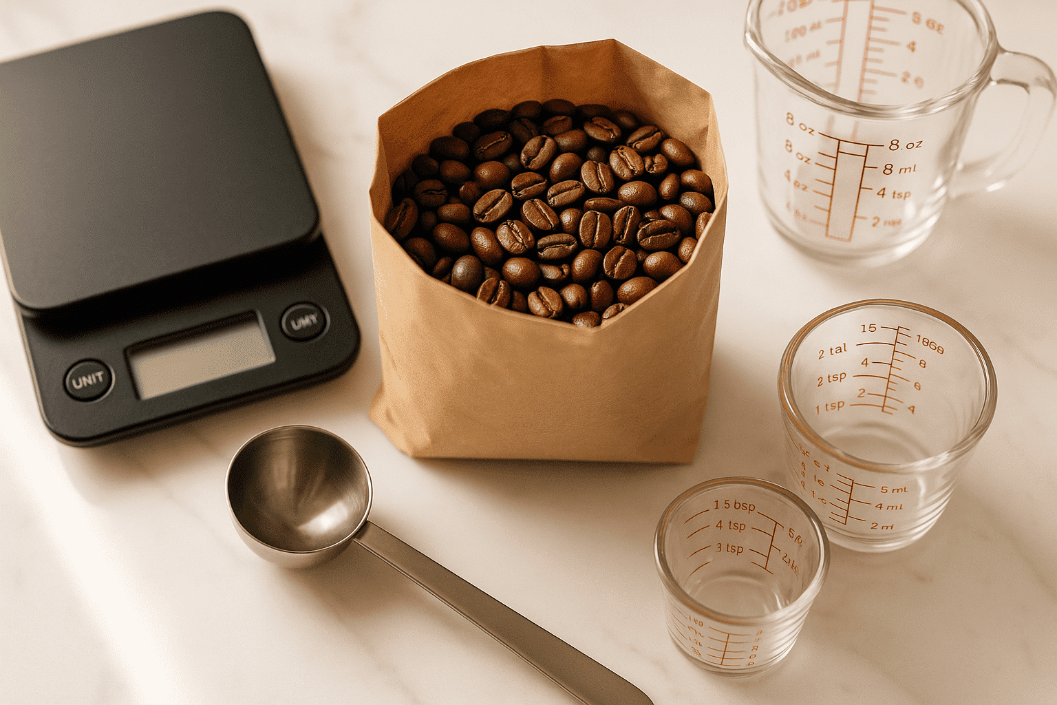 coffee bag with measuring tools