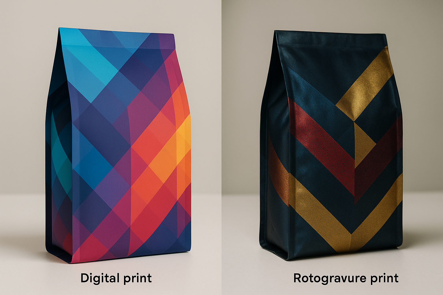 Comparison of digital vs rotogravure printing on coffee bags