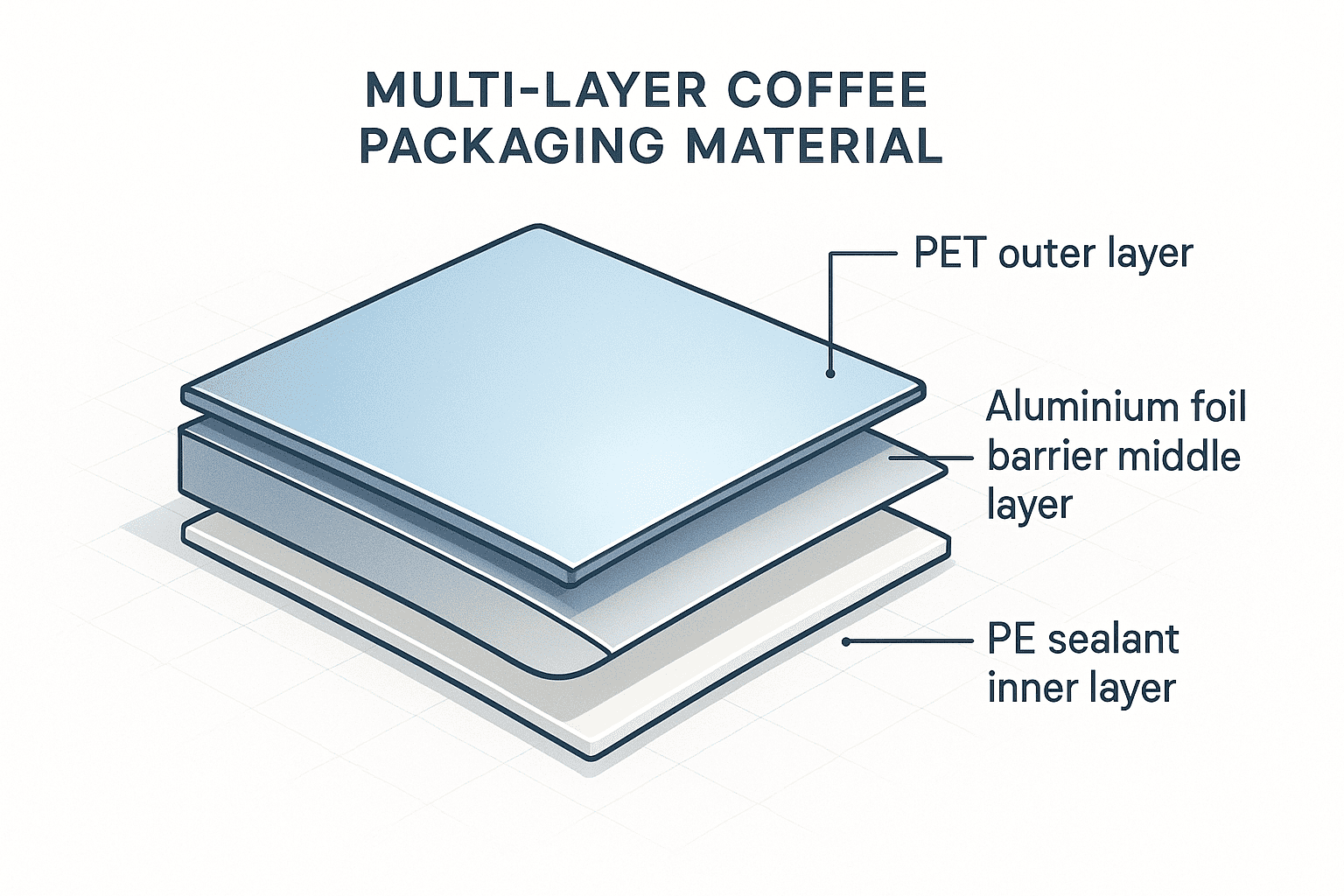 Cross-section diagram of multi-layer coffee packaging material