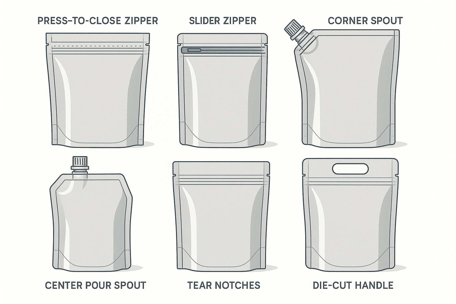 Functional features on packaging pouches