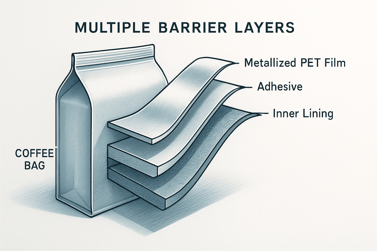 Multi-layer barrier structure of coffee packaging