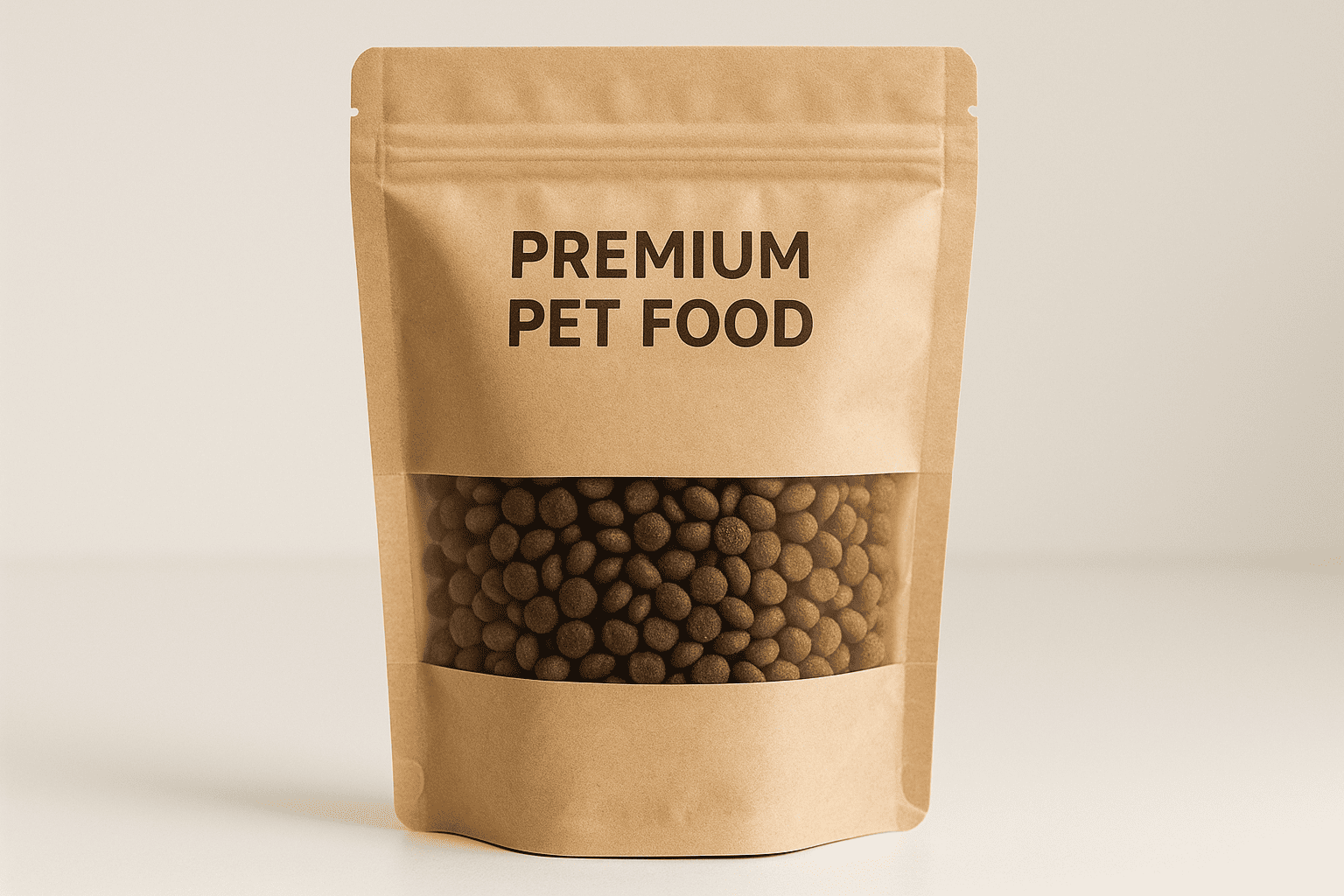 Pet food stand up pouch with window