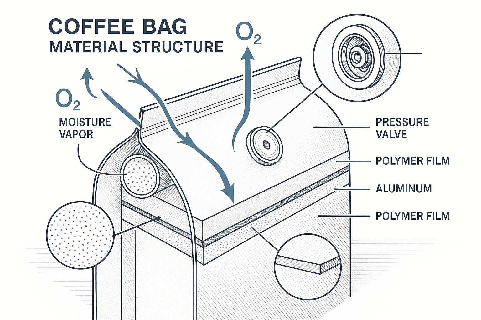 Technical specifications chart for coffee bag customization