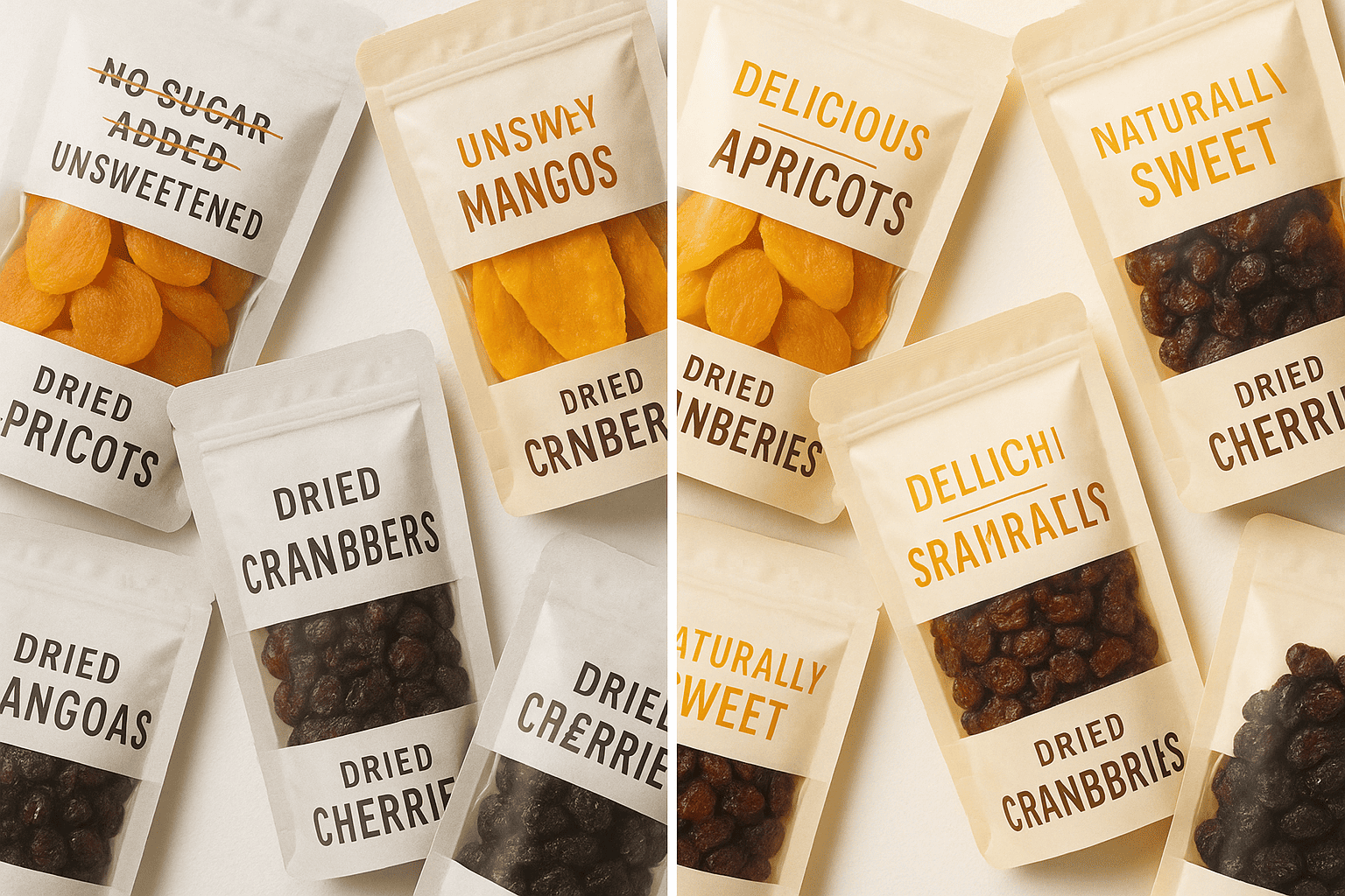 Word choice impact on dried fruit packaging