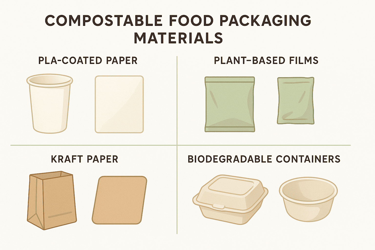 compostable food packaging materials breakdown chart