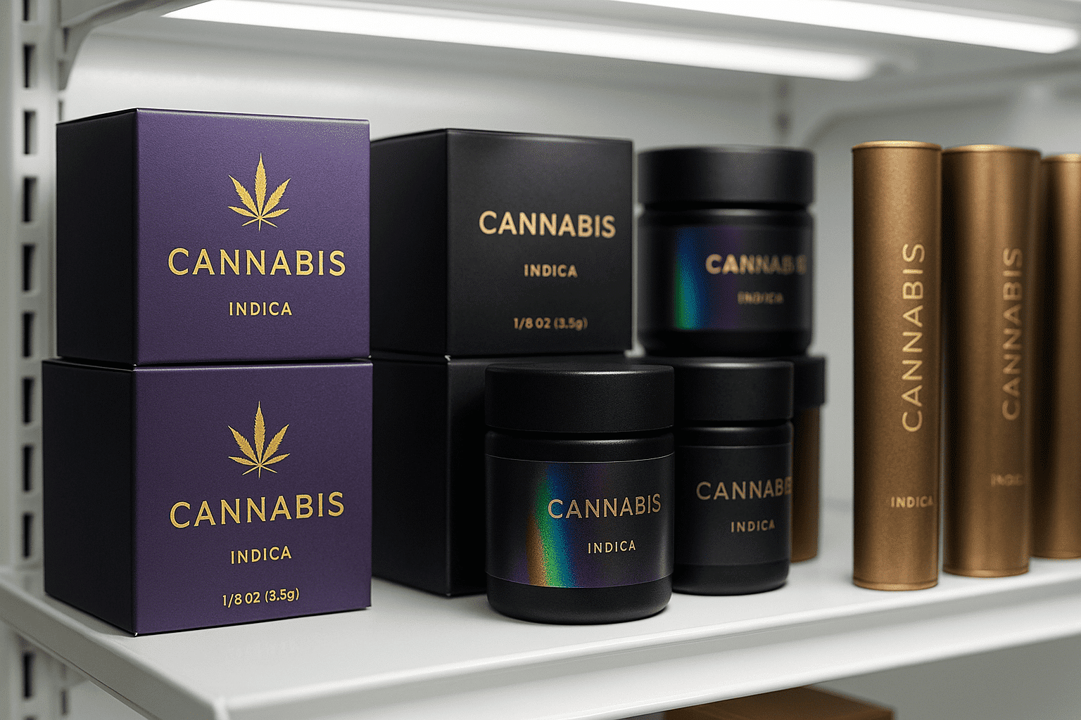 Cannabis packaging colors under dispensary lighting