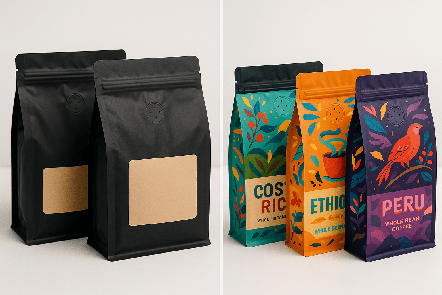Comparison of stock vs custom coffee packaging options