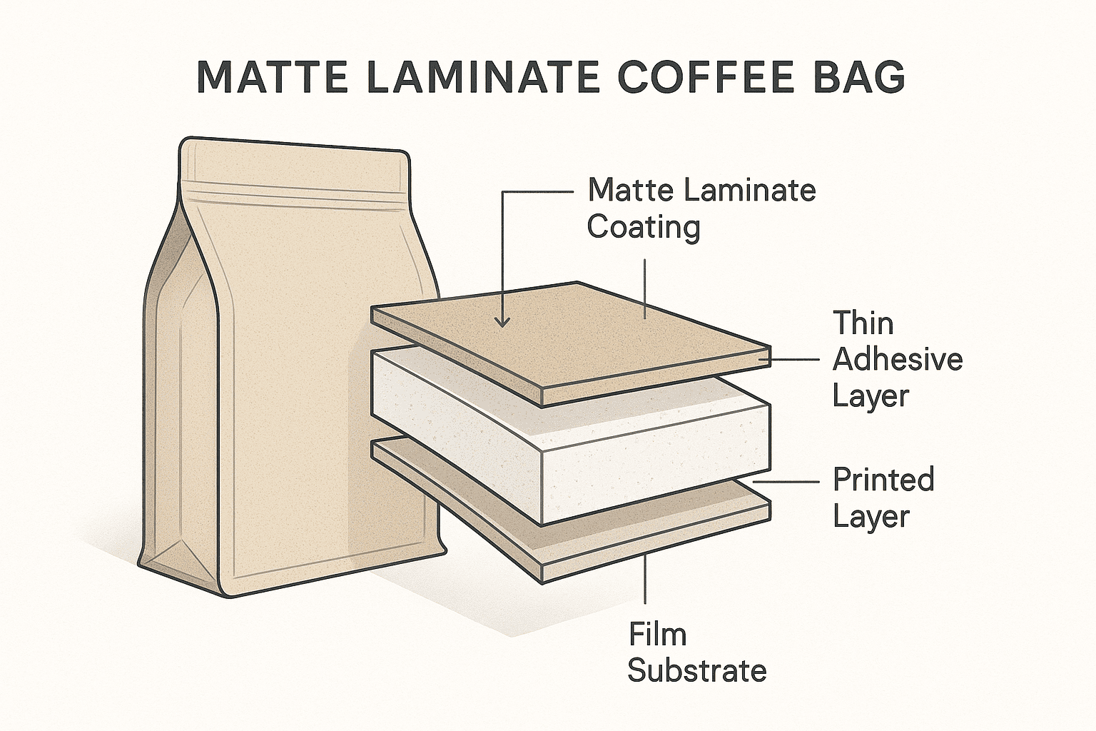 Matte laminate coffee bag structure