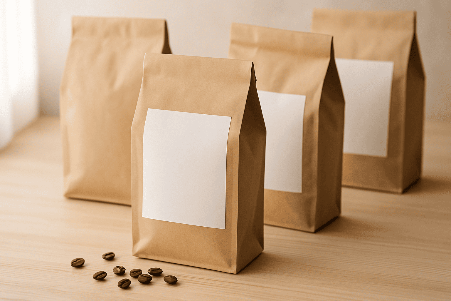 Stock coffee bags with custom labels and branding