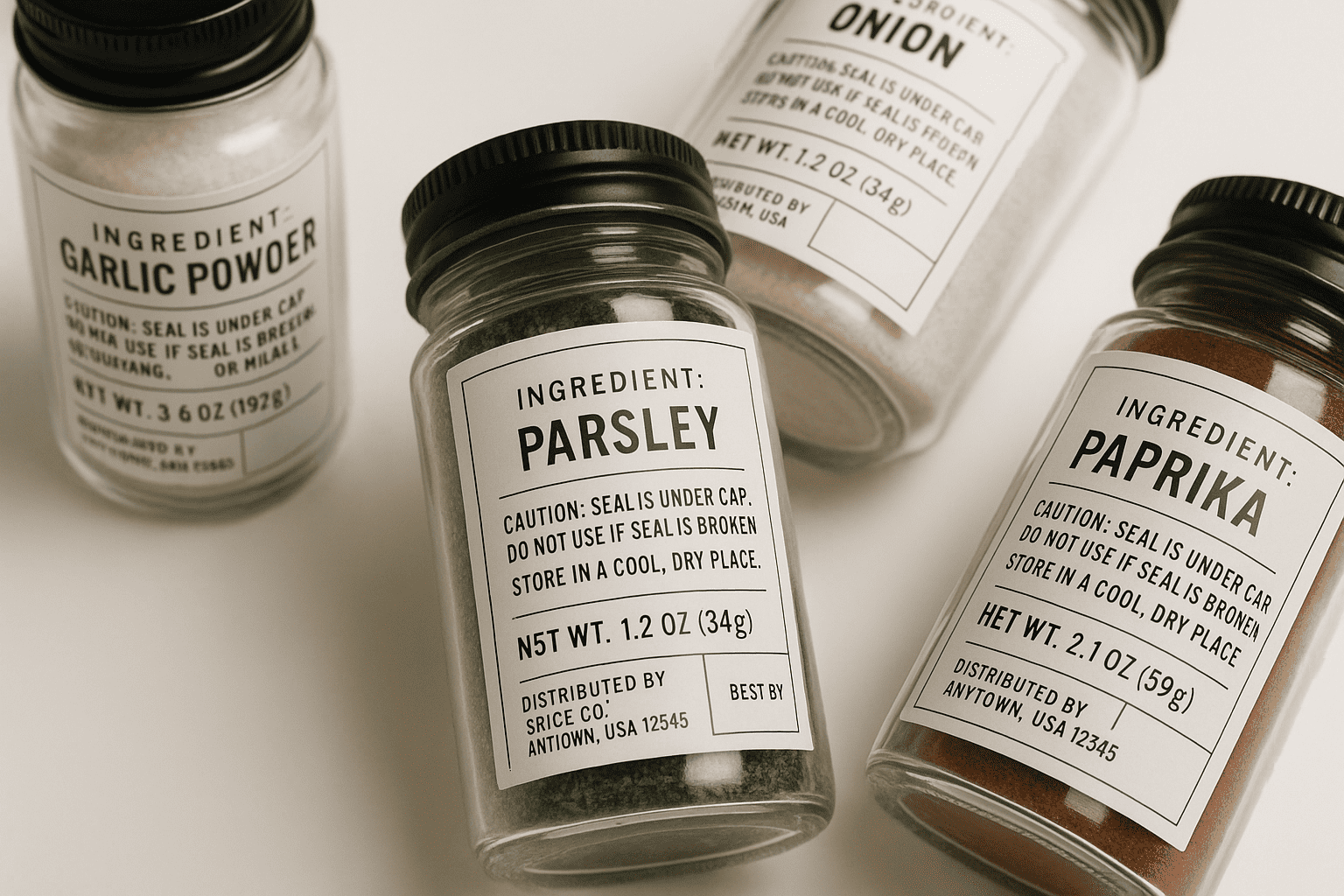 Proper label placement on spice packaging