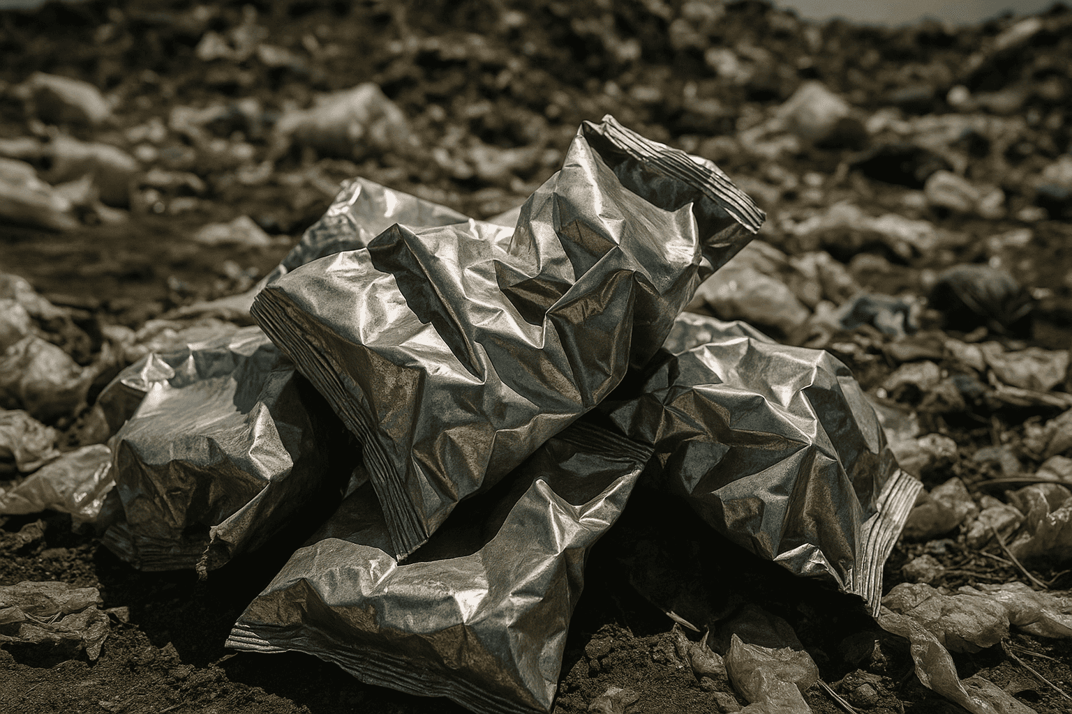 Traditional chip bags in landfill