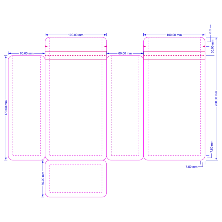 10×20+6cm flat bottom bag with rounded corners and standard zipper dieline
