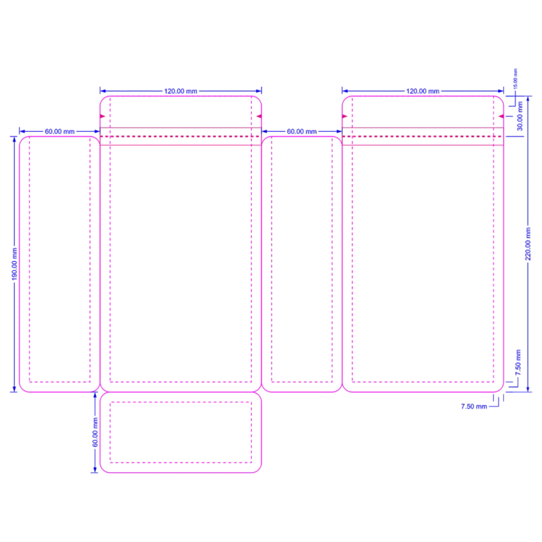 12×22+6cm flat bottom bag with rounded corners and standard zipper dieline