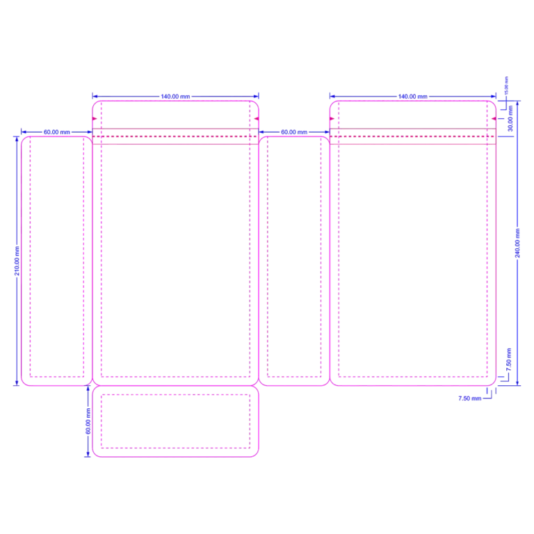 14×24+6cm flat bottom bag with rounded corners and standard zipper dieline