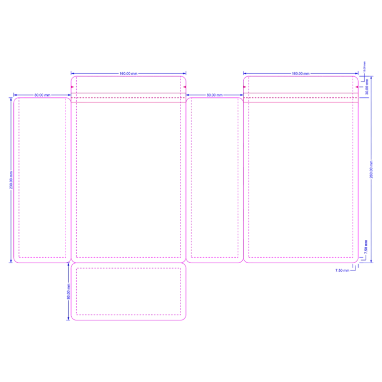 16×26+8cm flat bottom bag with rounded corners and standard zipper dieline