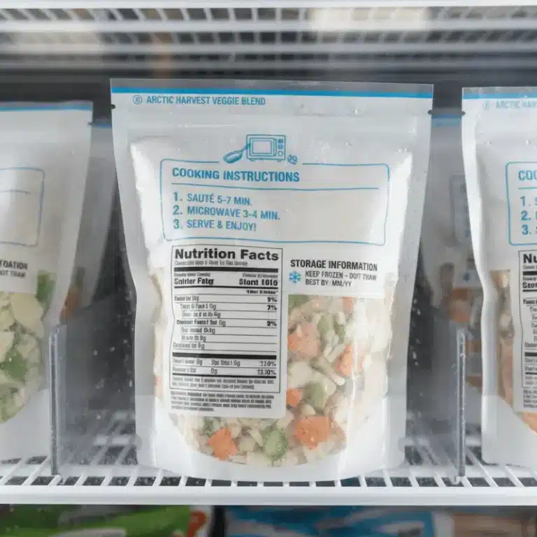 custom frozen food packaging pouch with clear information
