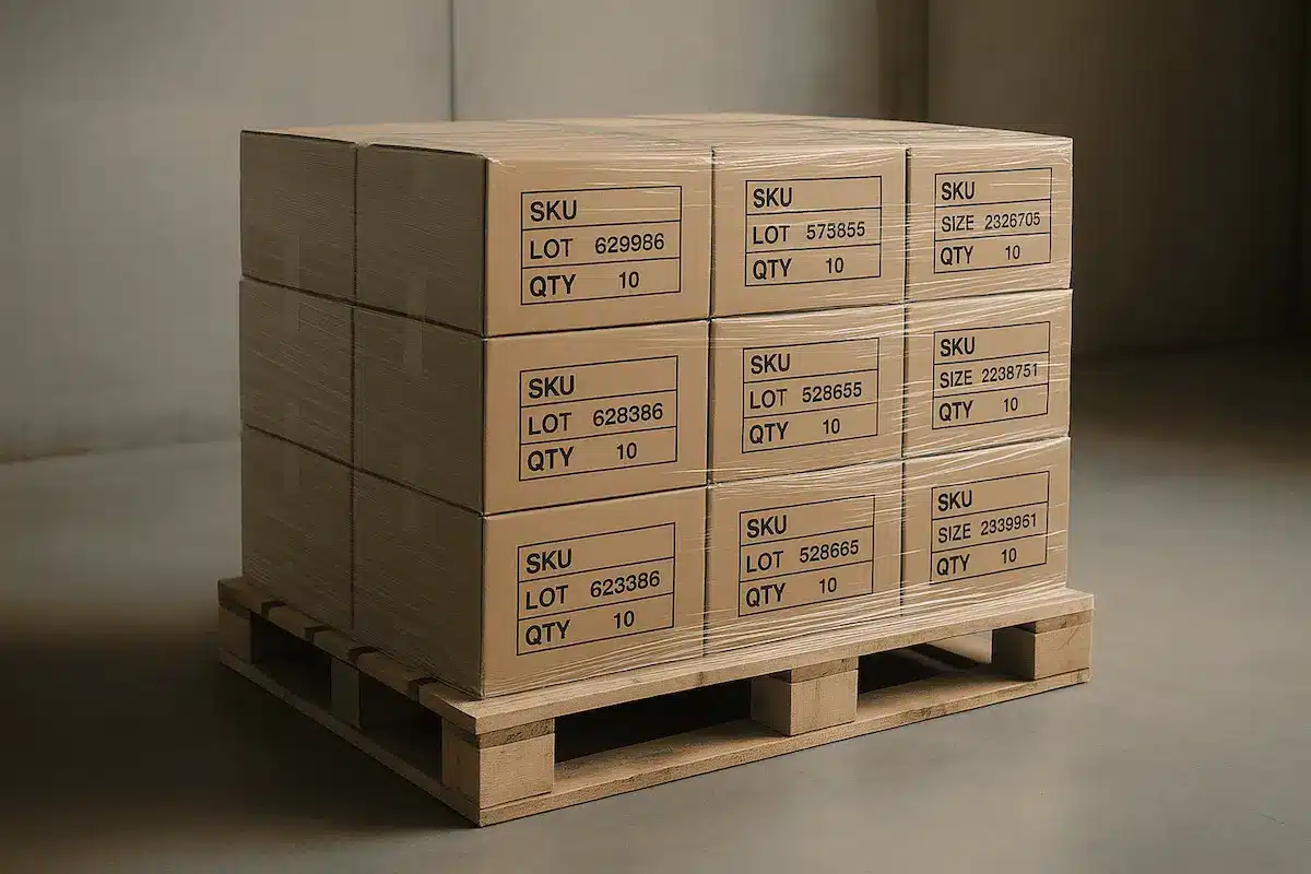 Labeled cartons on pallet, ready to ship